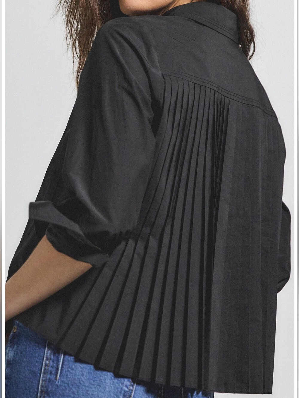 Derek Lam 10 Crosby Aria Pleated Back Crop Shir Black Size Large